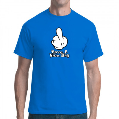 Motiv: Have A Nice Day (Cartoon Mittelfinger)

Cooles Fun Shirt Motiv, Mittelfinger im Cartoon - Style mit dem Schriftzug "Have a nice Day".  